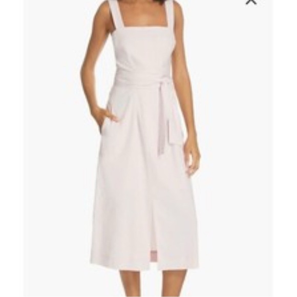 Vince |  Linen-Blend Square Neck Midi in Blush Pink 2 - Picture 3 of 15